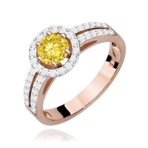 Pierścionek W0087 Diament Laboratoryjny żółty 0,50ct różowe złoto