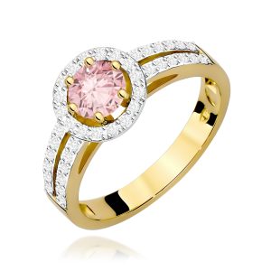 Pierścionek W0087 Diament Laboratoryjny różowy 0,50ct żółte złoto