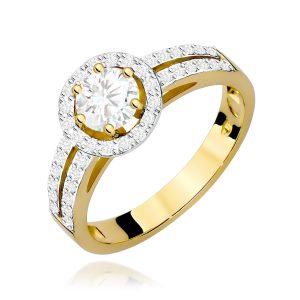Pierścionek W0087 Biały Szafir 0,60ct żółte złoto