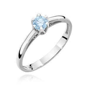 Pierścionek W0133 Diament Laboratoryjny niebieski 0,15ct białe złoto