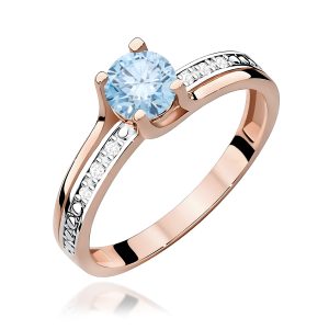 Pierścionek W0106 Diament Laboratoryjny niebieski 0,50ct różowe złoto