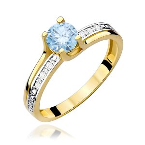 Pierścionek W0106 Diament Laboratoryjny niebieski 0,50ct żółte złoto
