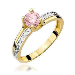 Pierścionek W0106 Diament Laboratoryjny różowy 0,50ct żółte złoto
