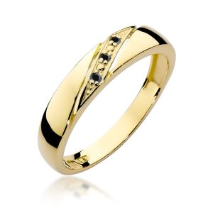 Pierścionek W0118 z czarnymi Diamentami żółte złoto