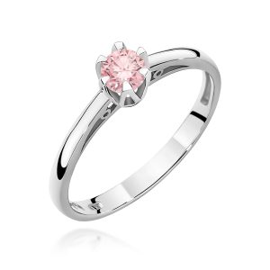 Pierścionek W0133 Diament Laboratoryjny różowy 0,15ct białe złoto