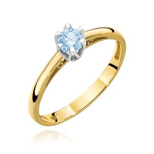 Pierścionek W0133 Diament Laboratoryjny niebieski 0,15ct żółte złoto