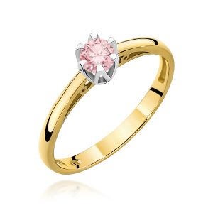 Pierścionek W0133 Diament Laboratoryjny różowy 0,15ct żółte złoto