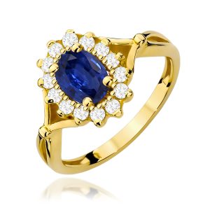 Pierścionek W0182 Szafir 0,90ct żółte złoto