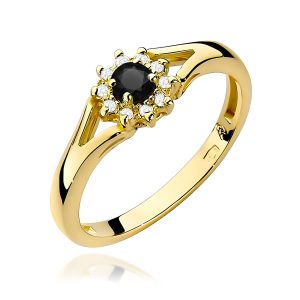 Pierścionek W0185 Czarny Diament 0,12ct żółte złoto