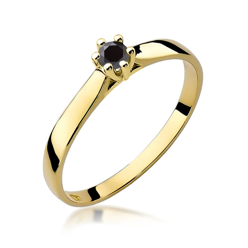 Pierścionek W0222 Czarny Diament 0,12ct żółte złoto