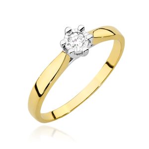 Pierścionek W0222BT Diament laboratoryjny 0,08ct żółte złoto