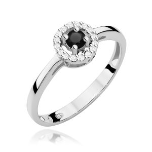 Pierścionek W0238 Czarny Diament 0,12ct białe złoto
