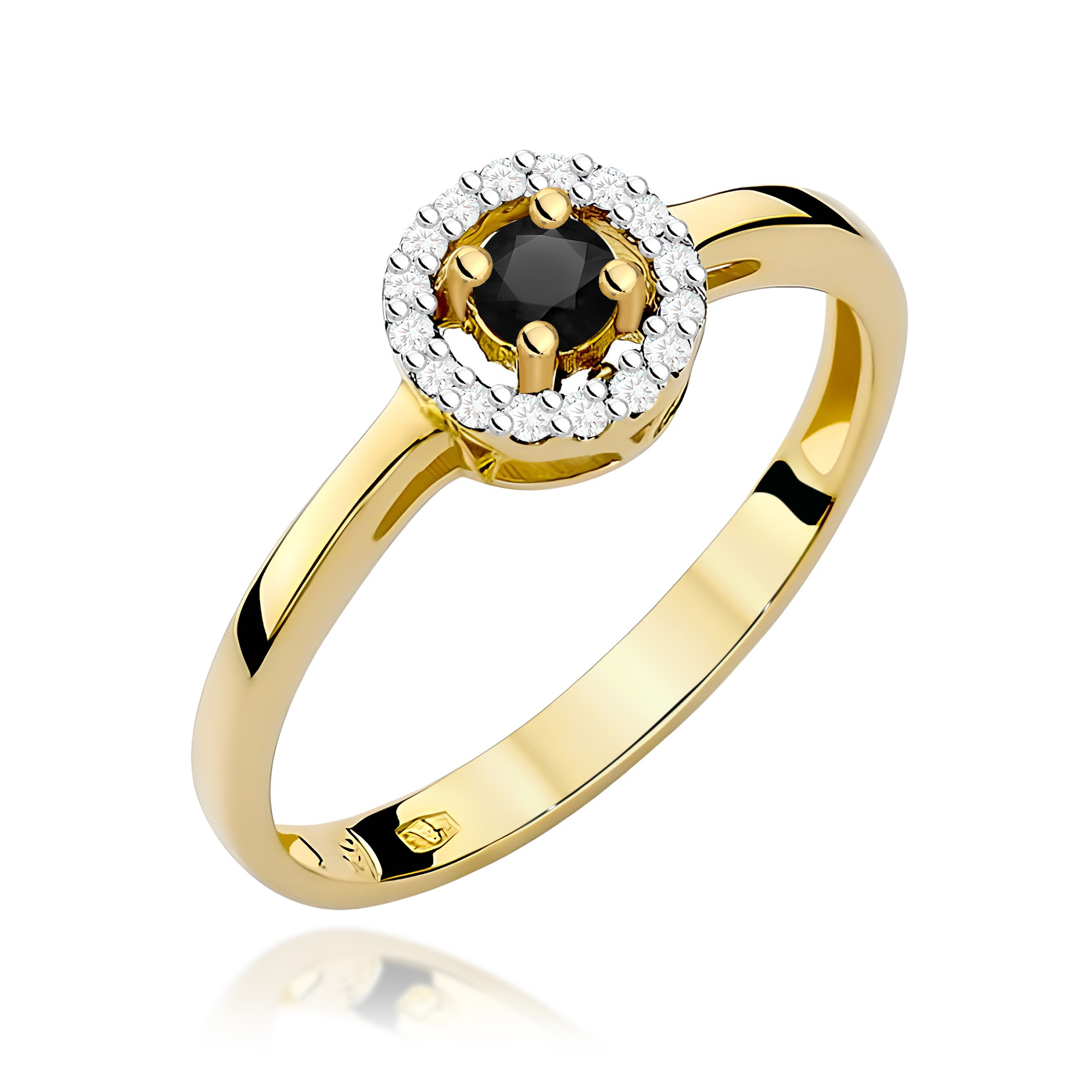 Pierścionek W0238 Czarny Diament 0,12ct żółte złoto
