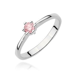 Pierścionek W0256 Diament Laboratoryjny różowy 0,15ct białe złoto