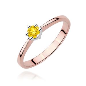Pierścionek W0256 Diament Laboratoryjny żółty 0,15ct różowe złoto