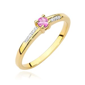 Pierścionek W0258 Różowy Topaz 0,13ct żółte złoto