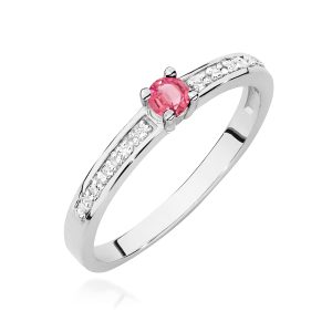 Pierścionek W0288 Różowy Topaz 0,15ct białe złoto