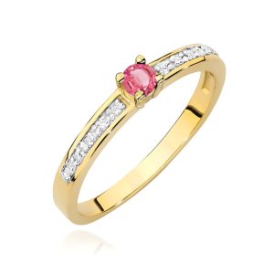 Pierścionek W0288 Różowy Topaz 0,15ct żółte złoto