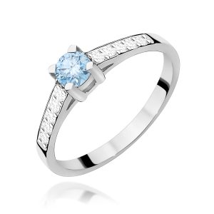 Pierścionek W0364 Diament laboratoryjny niebieski 0,30ct białe złoto