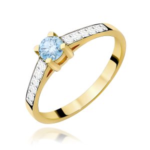 Pierścionek W0364 Diament Laboratoryjny niebieski 0.30ct żółte złoto