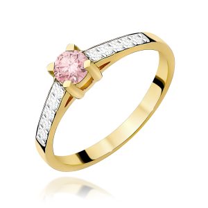 Pierścionek W0364 Diament Laboratoryjny różowy 0.30ct żółte złoto