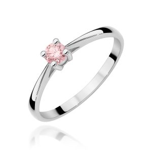 Pierścionek W0367 Diament Laboratoryjny różowy 0,15ct białe złoto