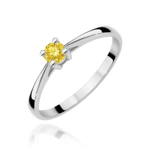 Pierścionek W0367 Diament Laboratoryjny żółty 0,15ct białe złoto
