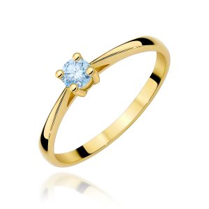Pierścionek W0367 Diament Laboratoryjny niebieski 0.15ct żółte złoto