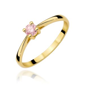 Pierścionek W0367 Diament Laboratoryjny różowy 0.15ct żółte złoto