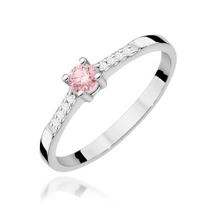 Pierścionek W0382 Diament Laboratoryjny różowy 0.15ct białe złoto