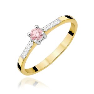 Pierścionek W0382 Diament Laboratoryjny różowy 0.15ct żółte złoto