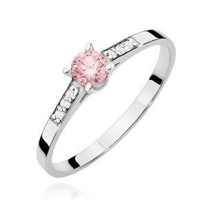 Pierścionek W0399 Diament Laboratoryjny różowy 0.15ct białe złoto
