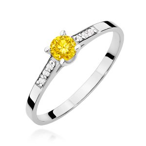 Pierścionek W0399 Diament Laboratoryjny żółty 0.15ct białe złoto
