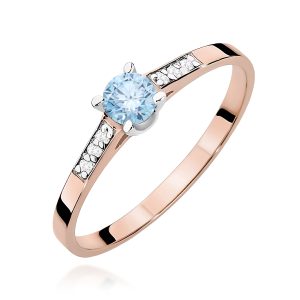 Pierścionek W0399 Diament Laboratoryjny niebieski 0.15ct różowe złoto