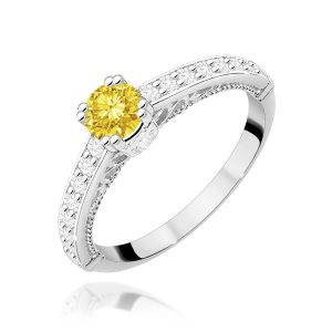 Pierścionek W0439 Diament Laboratoryjny żółty 0,30ct białe złoto