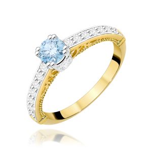 Pierścionek W0439 Diament Laboratoryjny niebieski 0.30ct żółte złoto