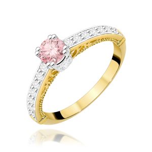 Pierścionek W0439 Diament Laboratoryjny różowy 0,30ct żółte złoto