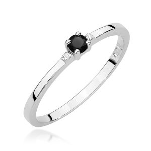 Pierścionek W0464 Czarny Diament 0,12ct białe złoto