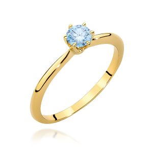 Pierścionek W0553 Diament Laboratoryjny niebieski 0,50ct żółte złoto