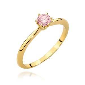 Pierścionek W0553 Diament Laboratoryjny różowy 0,50ct żółte złoto