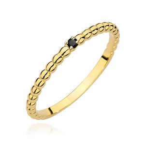 Pierścionek W0601 Czarny Diament 0,02ct żółte złoto