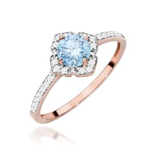 Pierścionek W0603 Diament Laboratoryjny niebieski 0,50ct różowe złoto