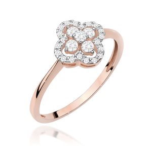Pierścionek W0696 z diamentami różowe złoto