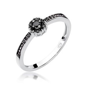 Pierścionek W0091 Czarny Diament 0,04ct białe złoto